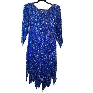 Evening Elegance | Vintage 1980s 100% Silk blue sequin dress